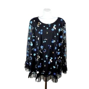 DU JOUR EMBROIDERED RUFFLED TOP